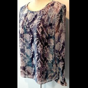 Jennifer Lopez Long Sleeve Snakeskin Print Sheer Blouse - EUC